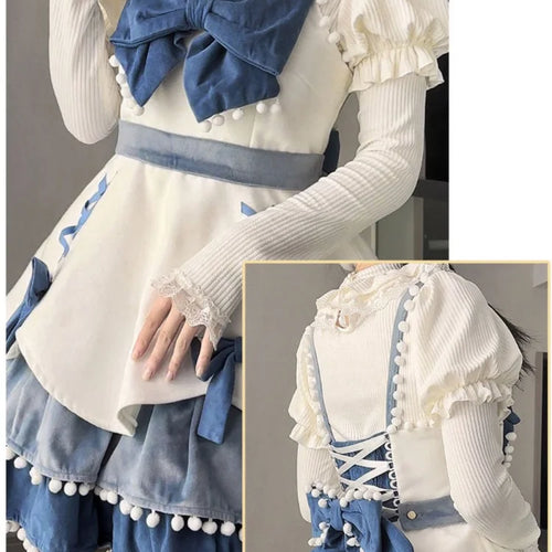 Load image into Gallery viewer, Lolita Lace Puff Sleeve Kawaii Sweet Sweater Women Japanese Knitted Pullover Bow Patchwork Y2k Aesthetic Jumper Harajuku Fashion
