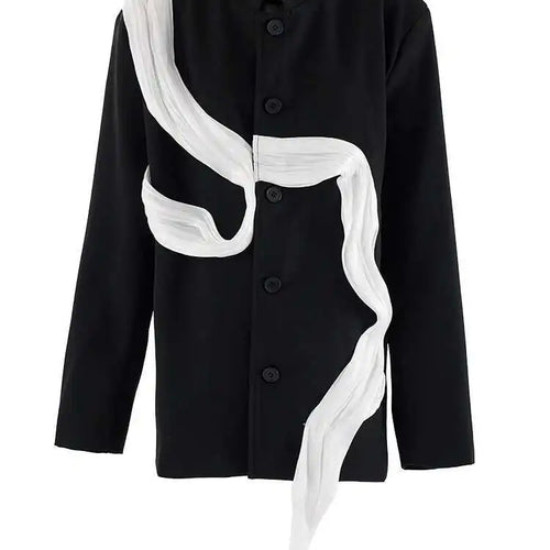 Load image into Gallery viewer, Women Black Ribbon Color-block Big Size Blazer New Stand Collar Long Sleeve Jacket Fashion Tide Spring Autumn 2025 CPG2037
