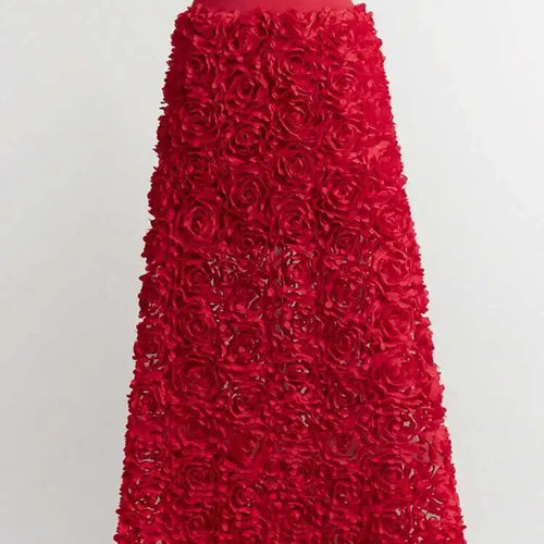 Load image into Gallery viewer, High Elastic Waist Red  Three-dimensional Flower A-line Half-body Skirt Women Fashion Tide New Spring Autumn 20251DH8549
