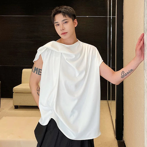 Load image into Gallery viewer, Ribbon Sleeveless Vest Men&#39;s Summer Temperament Solid Color Round Neck Shirt Fashion Trend Top Pullover Male 9C5515
