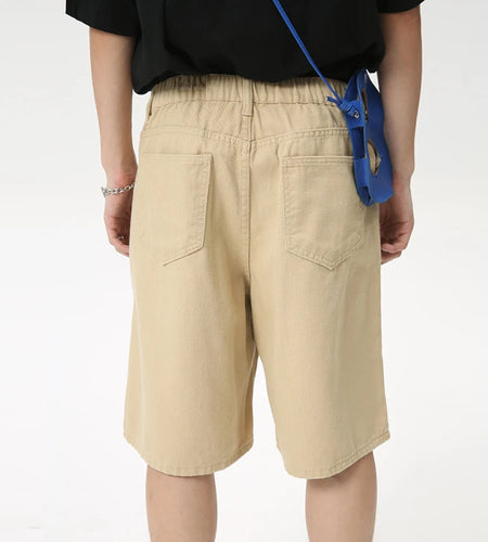 Fashion Denim Men's Simple Solid Color Shorts Straight Zipper Causal Wide Leg Male Trousers Chic Summer 2024 9C6098