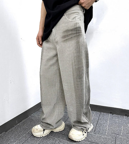 Men's Jeans New Ameriican Simple Style Stripe Distressed Wide Leg Loose Denim Pants Trendy Casual Male Bottoms 9W1775