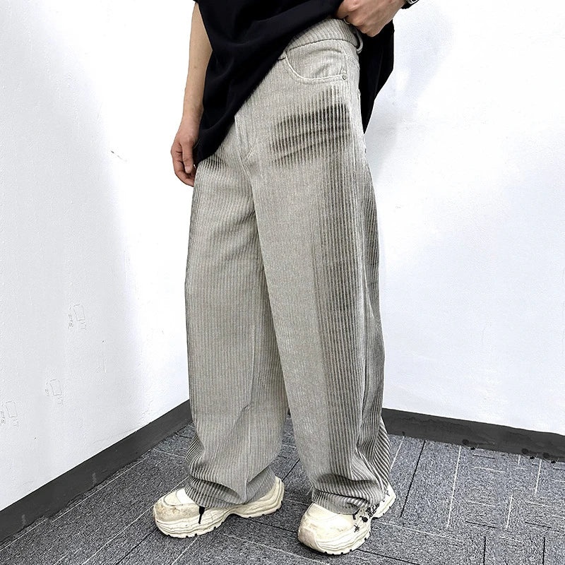 Men's Jeans New Ameriican Simple Style Stripe Distressed Wide Leg Loose Denim Pants Trendy Casual Male Bottoms 9W1775