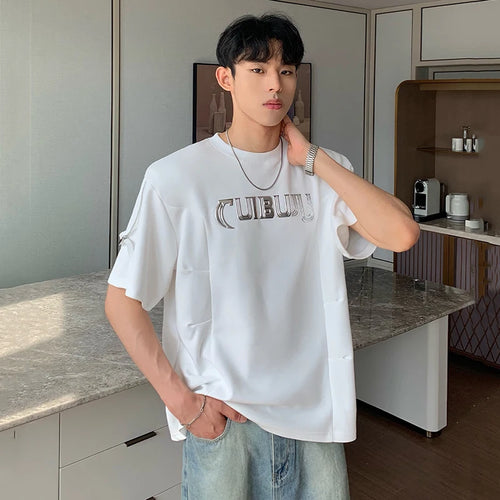 Load image into Gallery viewer, Summer Men&#39;s T-shirt Three-dimensional Letter Zippers Patchwork O-neck Short Sleeve Male Tees Trend Korean Style 9C6795
