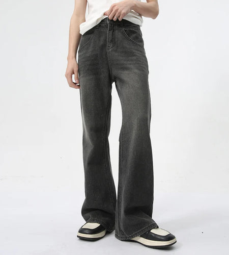Black Washed Jeans Summer New Trendy Male Wide Leg Denim Pants High Street Loose Boot-cut Trousers Men's Wear 9C5984