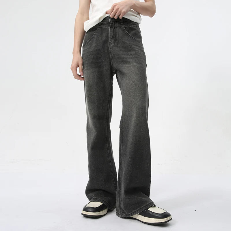 Black Washed Jeans Summer New Trendy Male Wide Leg Denim Pants High Street Loose Boot-cut Trousers Men's Wear 9C5984