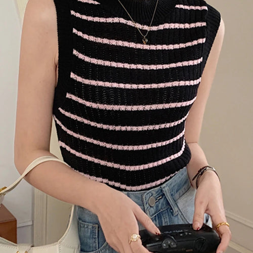 Load image into Gallery viewer, Spell Color Striped Slim Women&#39;s Camis Sleeveless O-neck Knitted Summer Fashion Streetwear Outfits Elegant Female Camis
