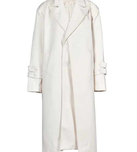 Women Beige Double Layers Big Size Long Casual Trench New Lapel Long Sleeve Windbreaker Fashion Spring Autumn 2025 1DH1465