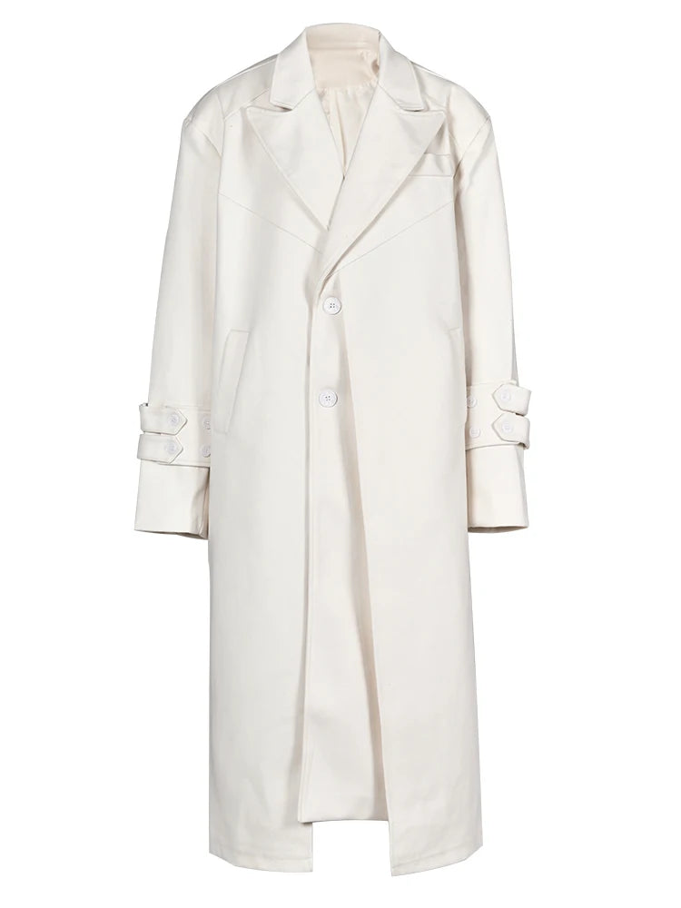 Women Beige Double Layers Big Size Long Casual Trench New Lapel Long Sleeve Windbreaker Fashion Spring Autumn 2025 1DH1465