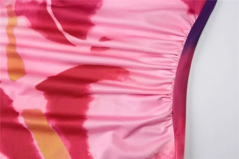 Backless Print Sexy Maxi Dress For Women Gown Fashion Elegant Square Collar Sleeveless Bodycon Ruched Long Dress