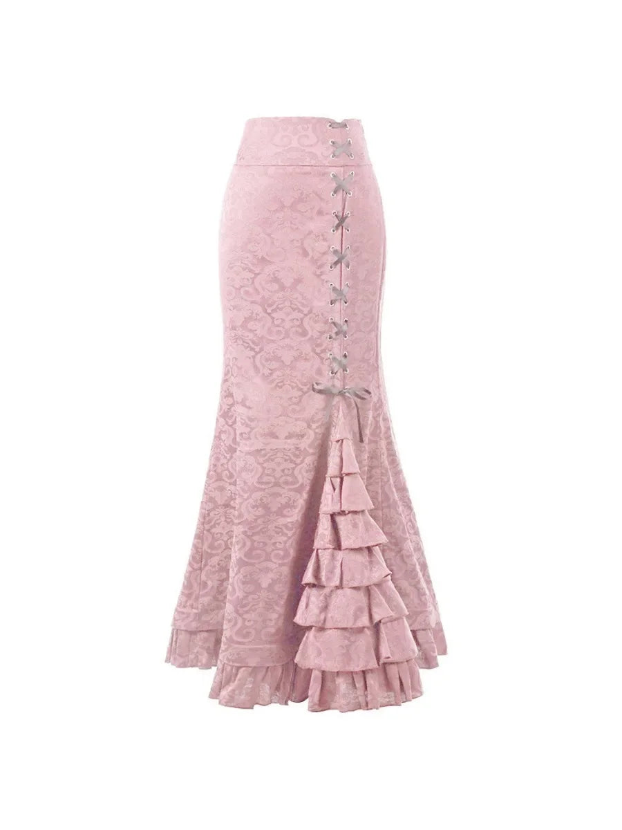 Hit Color Spliced Lace Up Skirts for Women High Waist Temperament Skirt Female Fashion Style New