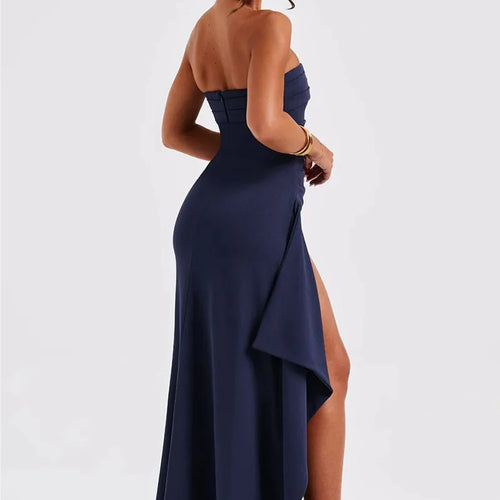 Load image into Gallery viewer, Strapless Backless High Split Maxi Dress Women Fashion Off-shoulder Sleeveless Bodycon Club Party Long Dress Elegant
