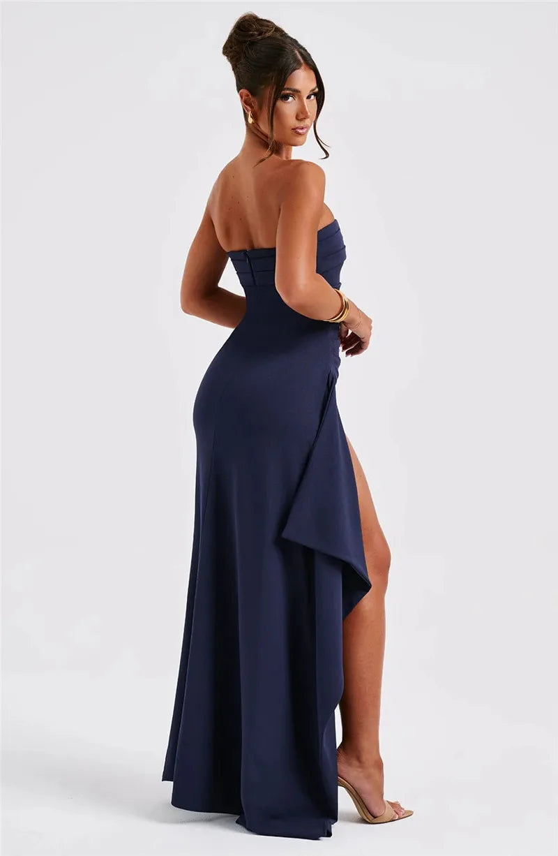 Strapless Backless High Split Maxi Dress Women Fashion Off-shoulder Sleeveless Bodycon Club Party Long Dress Elegant