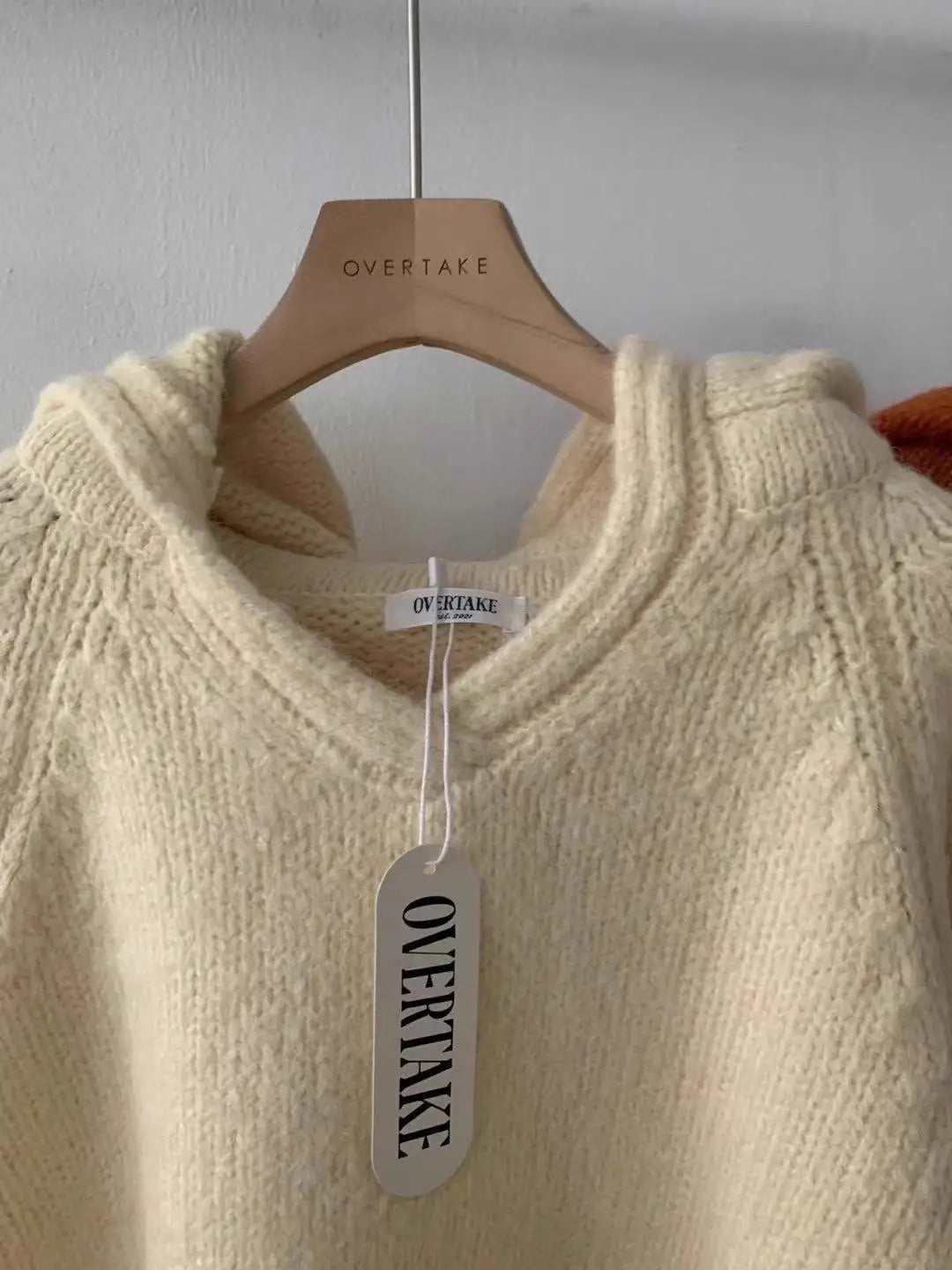 Korean Fashion Women Beige Blue Elegant Loose Knitted Short Sweater Autumn Winter Orange Long Sleeve Hooded Pullover Tops Casual