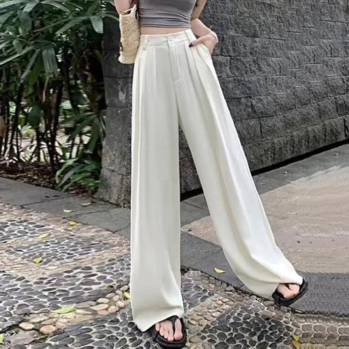 Load image into Gallery viewer, Fashion Solid Button Versatile Wide Leg Long Pant Women's Spring Summer High Waist Baggy straight Pleated Trousers Streetwear
