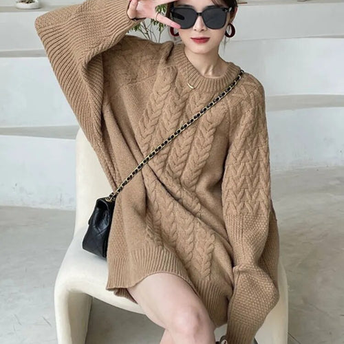 Load image into Gallery viewer, Vintage Knitting Sweater For Women Round Neck Long Sleeve Solid Minimalist Casual Pullover Female Clothing Autumn
