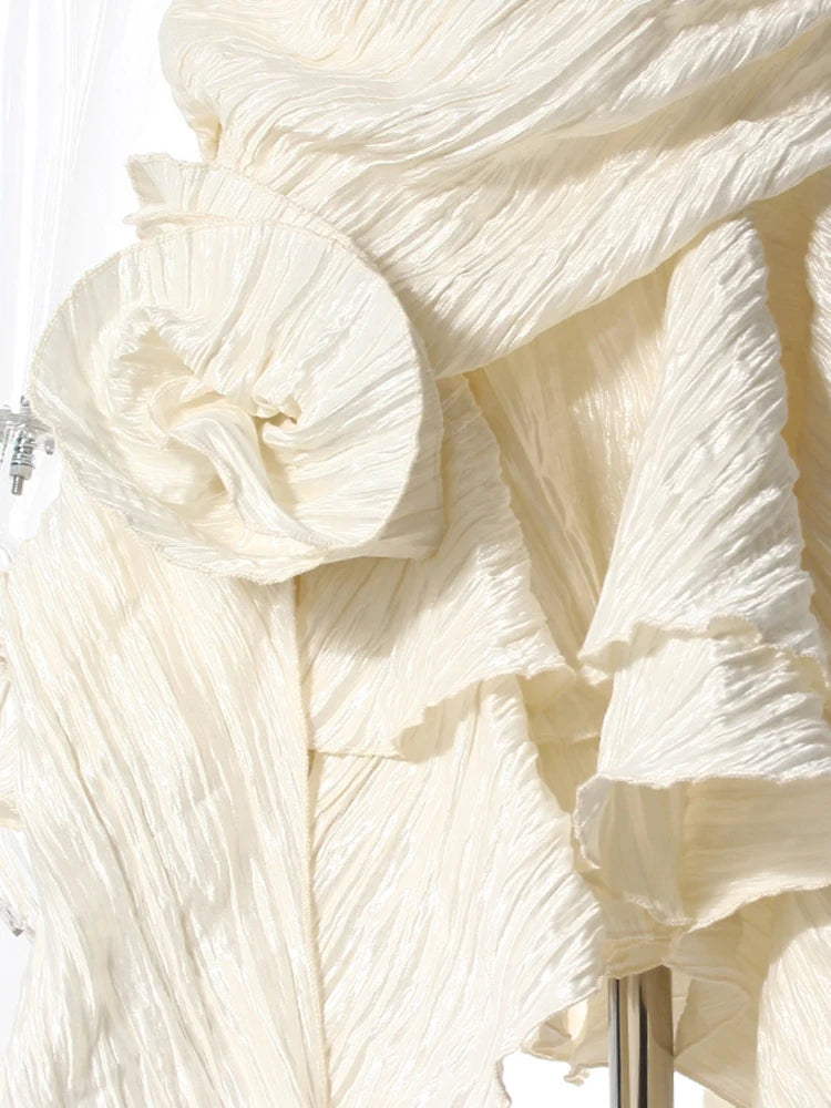 Women Silver Gray Textured Pleated Ruffles Vest Dress New Round Neck Sleeveless Fashion Tide Spring Summer 2025 7AB9278