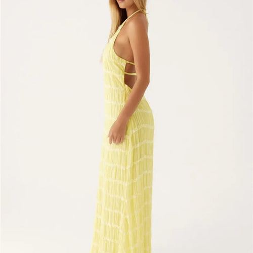 Load image into Gallery viewer, Halter Backless Sexy Maxi Dress For Women Spring Summer New Lace-up Sleeveless Pleated Beach Holiday Long Dress Elegant
