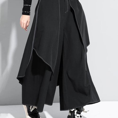 Load image into Gallery viewer, High Elastic Waist Black Irregular Topstitched Wide Leg Pants New Trousers Women Fashion Tide Spring Autumn 2025 1DA613
