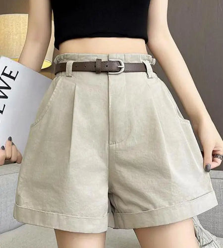 Fashion Women Solid Slim Office Festival A-line Shorts 2024 Summer High Waist Straight Loose Wide Leg Short Pants Casual Popular