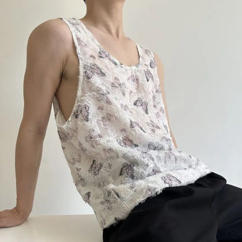 Load image into Gallery viewer, Fashion Thin Men&#39;s Tank Tops Casual Round Neck Sleeveless Butterfly Vintage Male Clothing Chic Summer Trend 9C6358
