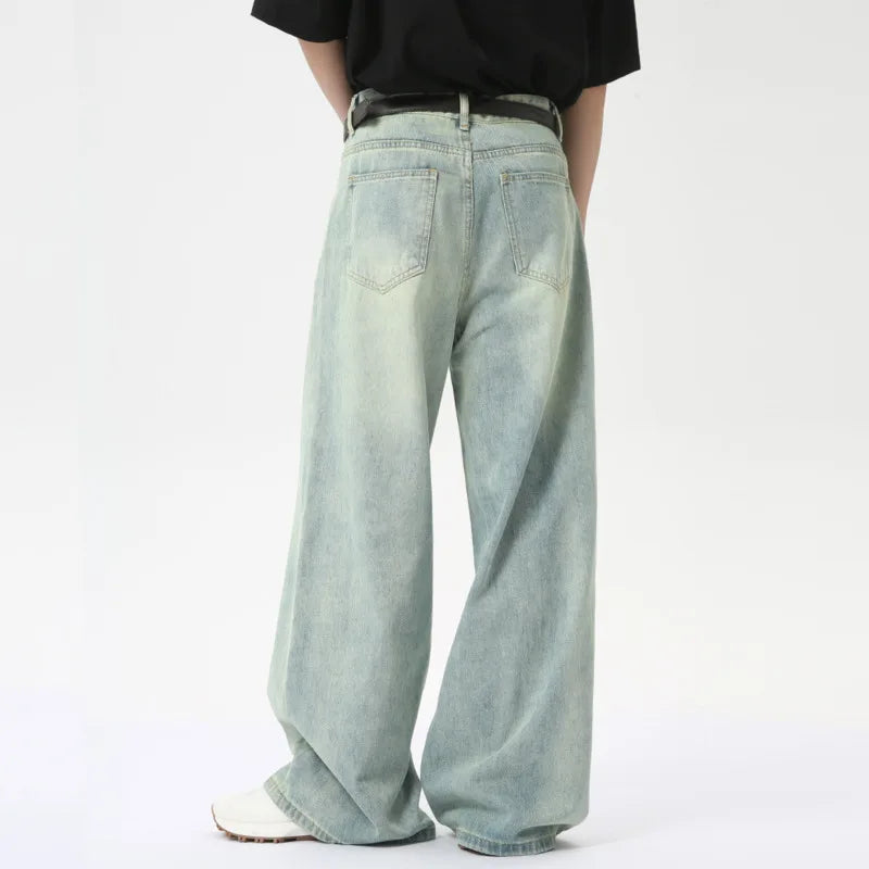 Fashion Men's Denim Pants Summer Straigth Casual Vintage High Street Loose Wide Leg Male Bottom Chic 9C6315