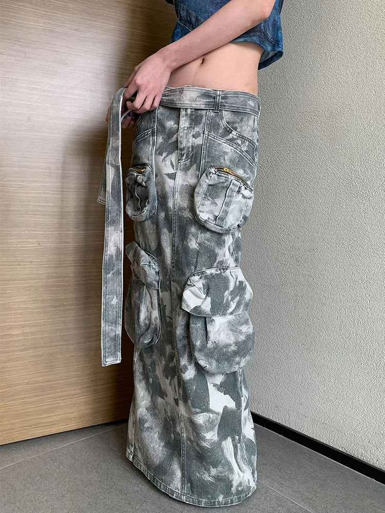 Slim Temperament Skirts For Women High Waist Spliced Pocket Casual Camouflage Vintage Skirt Female Fashion Clothing