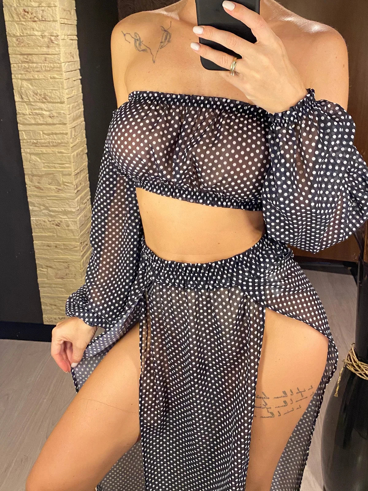 Leopard Off Shoulder Long Sleeve 2 Pieces Set Beach Cover Up Cover-ups Beach Dress Beach Wear Beachwear Female Women V3728