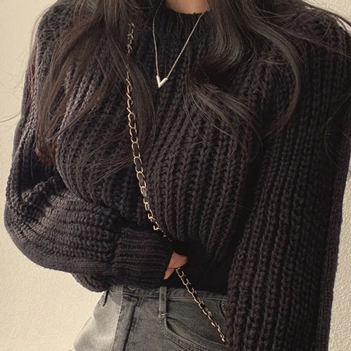 Load image into Gallery viewer, Loose Vintage Harajuku Lantern Long Sleeve Women Sweater Korean Autumn Winter Knitwear Soft Warm Tops Chic Solid Femme Sweater
