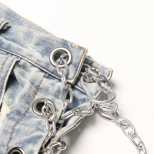 Load image into Gallery viewer, Solid Denim Shorts For Women High Waist Patchwork Chain Temperament Casual Loose Sexy Short Panst Female Summer
