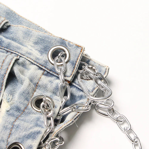 Load image into Gallery viewer, Solid Denim Shorts For Women High Waist Patchwork Chain Temperament Casual Loose Sexy Short Panst Female Summer New
