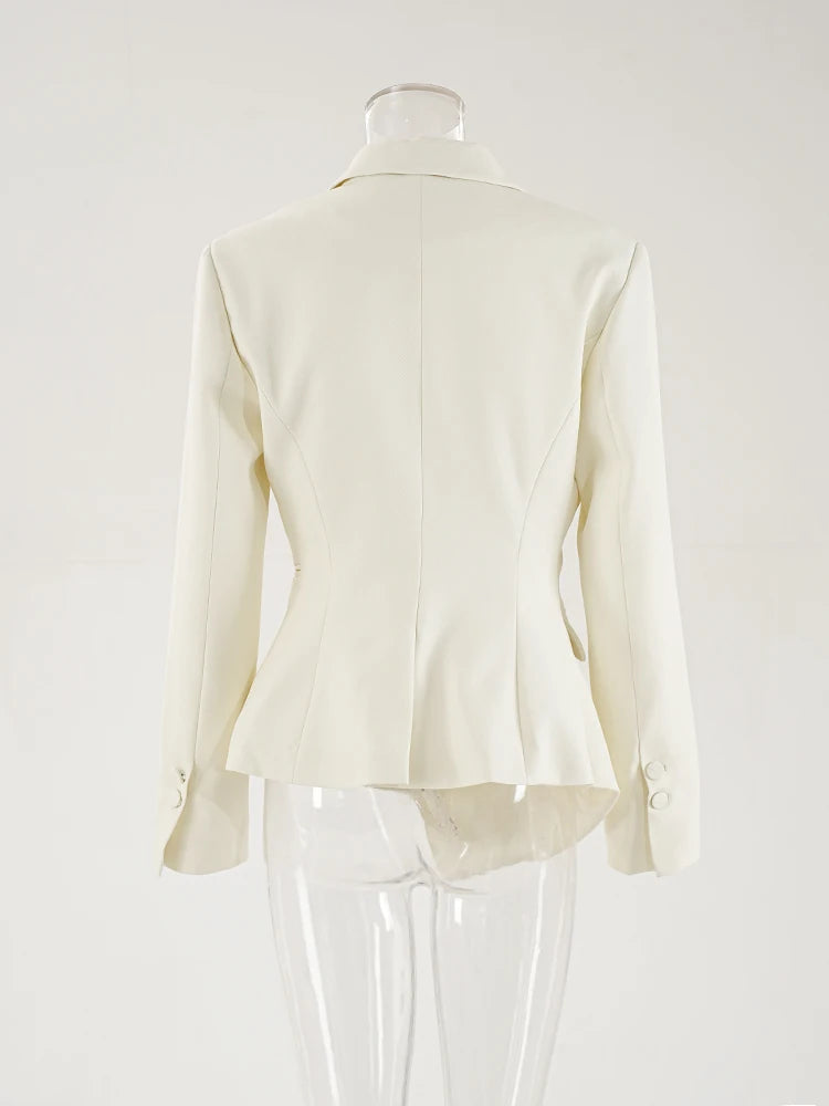 Women Beige Irregular Button Slim Elegant Blazer New Lapel Long Sleeve Jacket Fashion Tide Spring Autumn 2025 CPDB257