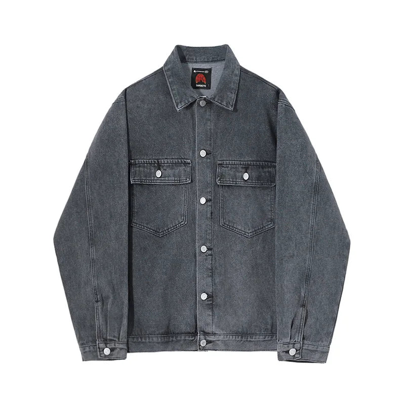 High Street Men's Denim Jackets Turn-down Collar Solid Color Casual Tops Trendy Single Breasted Loose Male Coats New 9C9002