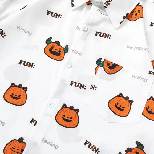 Load image into Gallery viewer, Hawaiian Shirts Funny Cartoon Pumpkin Graphic Printed Summer Beach Blouse Harajuku Hip Hop Casual Baggy Button Short Sleeve Tops
