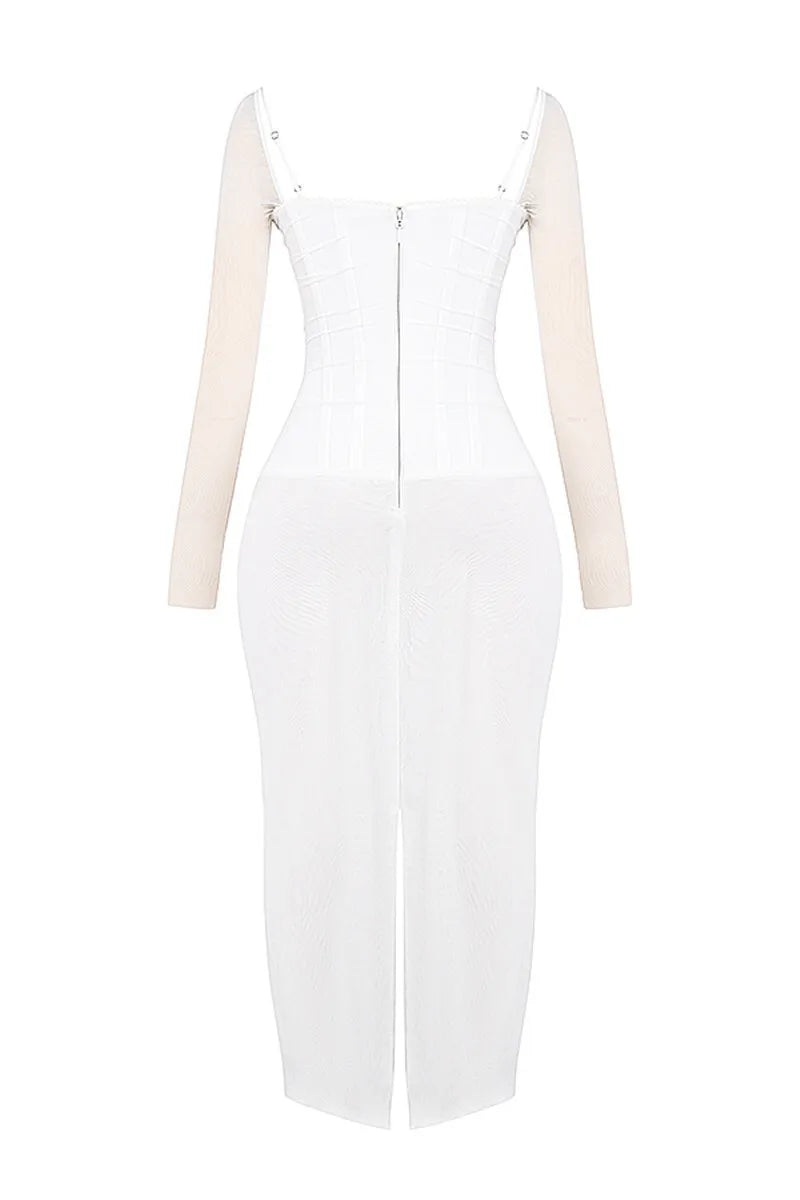 Elegant Sheer Long Sleeve Sexy Maxi Dress For Women Fashion Mesh Strapless Backless Club Party Sexy Long Dress New