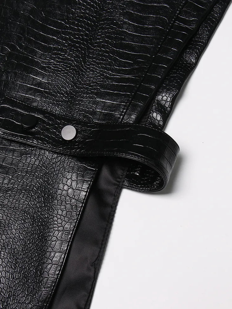 Black Streetwear V Neck Sleeveless Vest For Women Solid Minimalist Patchwork PU Leather Vests Female Clothing Style