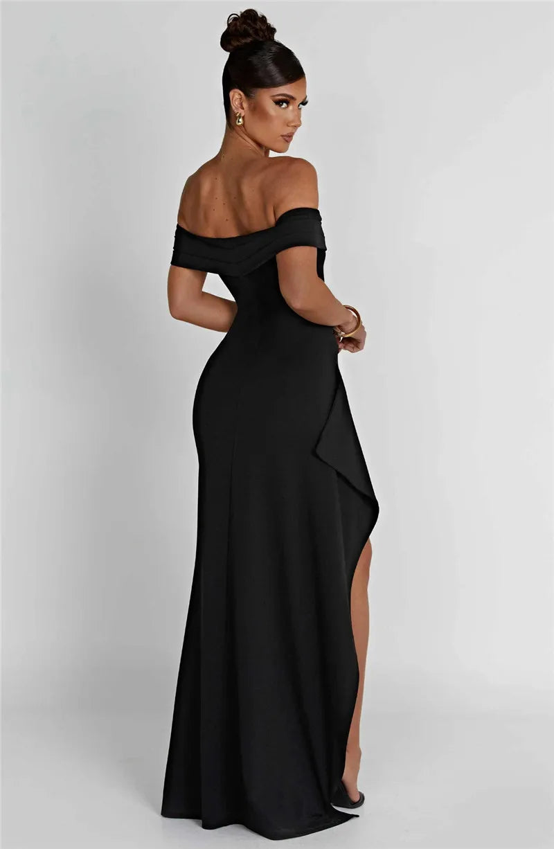 Elegant Off-shoulder High Split Maxi Dress Women Fashion Strapless Sleeveless Backless Bodycon Club Party Sexy Dress