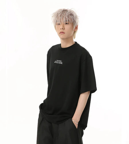 Men's T-shirts Short Sleeve New Korean Style Letter Print Design Round Neck Solid Color Trendy Male Pullover Top 9W1834