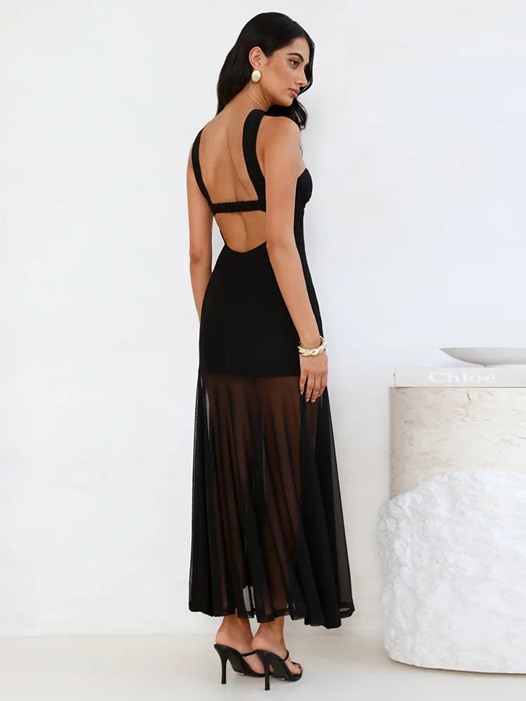 Scarf collar strapless sexy maxi dress women gown off-shoulder backless sleeveless A-line bodycon club long dress