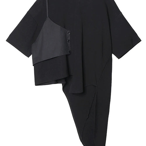 Load image into Gallery viewer, Black T-shirt Pleated Irregular Half-body Skirt Two Pieces Suit New Round Neck Women Fashion Spring Summer 2025 1DH5042
