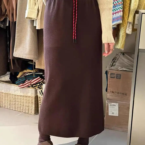 Load image into Gallery viewer, Korean Solid Drawstring Lace-up Elegant High Waist Long Skirt Women Versatile Split Skirt Streetwear 2024 Fashion Autumn Winter
