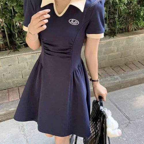 Load image into Gallery viewer, Preppy Style School Student Dress Women Sweet Vintage College Polo Long Dresses Autumn Korean Fashion New in Kpop
