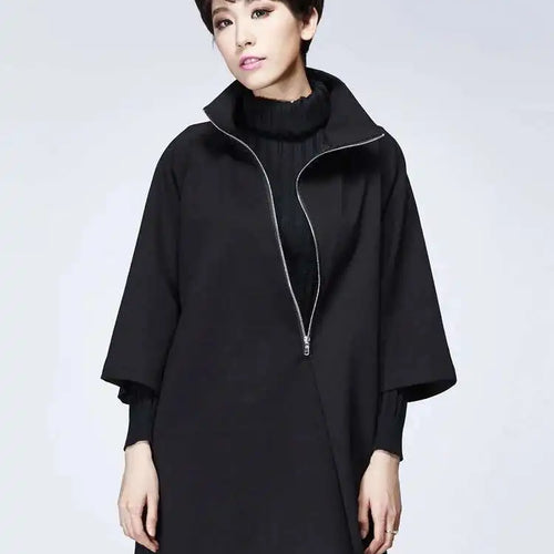 Load image into Gallery viewer, Women Black Zipper Casual Big Size Dress New Turtleneck Three-quarter Sleeve Loose Fit Fashion Spring Autumn 2025 1DF4717
