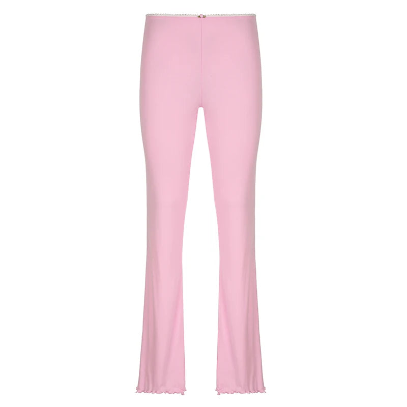 Casual Ruched Skinny Pink Women Pants Sweet Homewear Appliques Sporty Chic Flare Trousers All-Match Sweatpants Korean