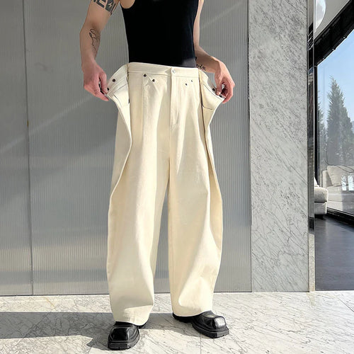 Load image into Gallery viewer, Men&#39;s Trousers Loose Cut Loose Wide Leg Jeans Solid Color Patchwork Baggy Denim Pants Korean Fashion Street 9A7433
