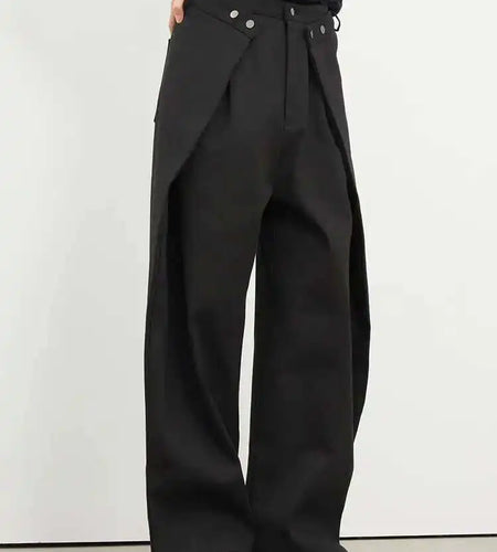 High Waist Black Pleated Button Long Wide Leg Pants New Loose Fit Trousers Women Fashion Tide Spring Autumn 2025 1DF8330