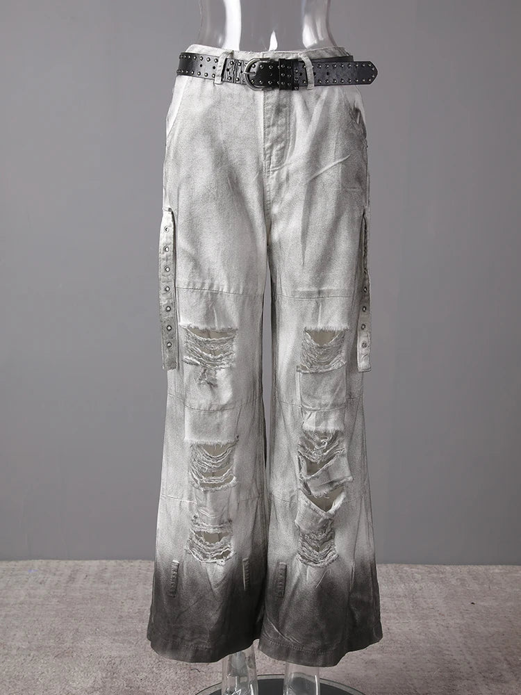 High Waist Light Gray Denim Do Old Long Casual Wide Leg Jeans New Women Trousers Fashion Tide Spring Autumn 2025 CPG3151