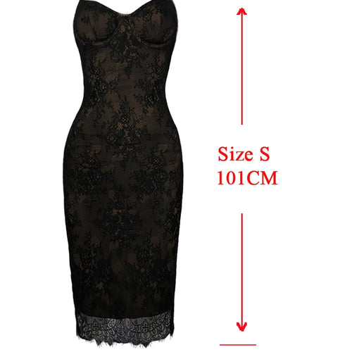 Load image into Gallery viewer, Knee Length Lace Spaghetti Strap Dress Sexy Bodycon Party Dresses Black Slim Birthday Night Women Clothing
