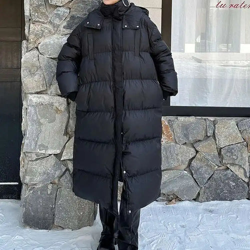 Load image into Gallery viewer, Black Thick Long Warm Big Size Hooded Cotton-padded Coat Long Sleeve Women Parkas Fashion New Autumn Winter 2025 1DH8321
