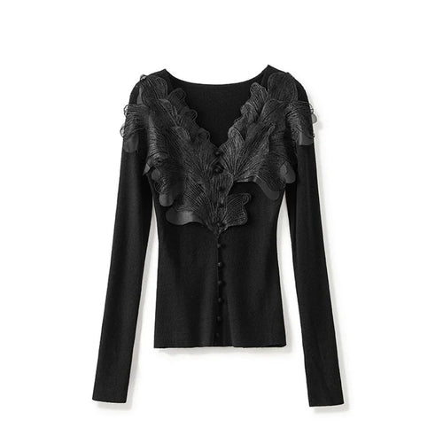 Load image into Gallery viewer, Solid Spliced Mesh Temperament T Shirt for Women V Neck Long Sleeve Patchwork Button T Shirts Female New
